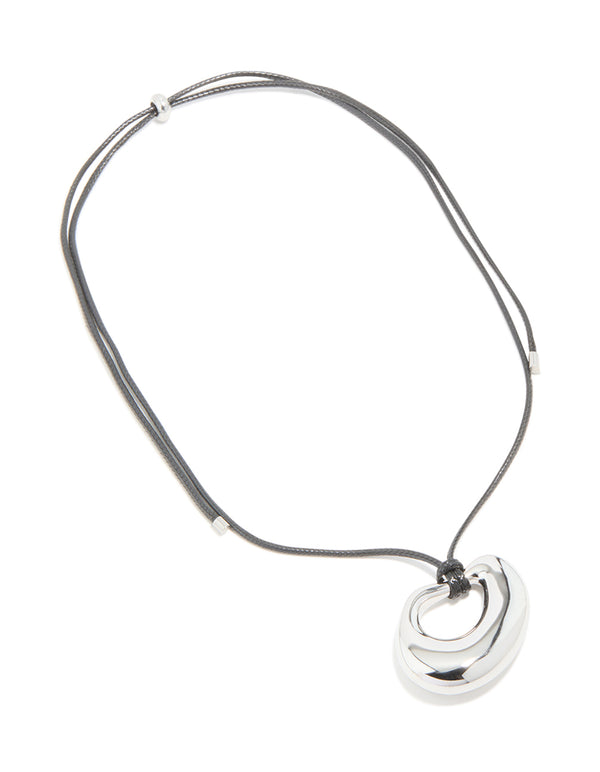 Crafted waterproof pendant stainless steel cord necklace in silver and dimgrey front view