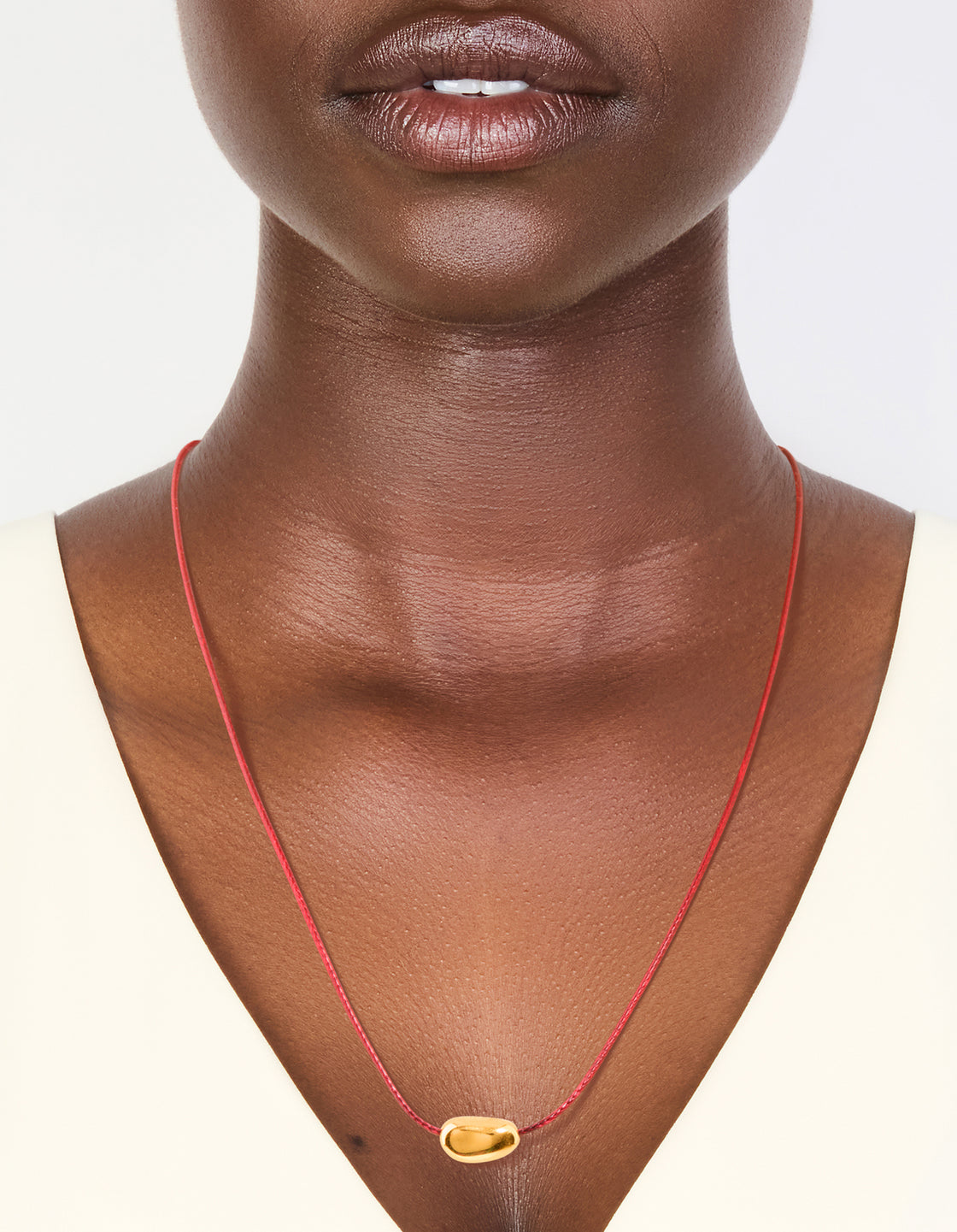 Waterproof Gold Plated Stainless Steel Miini Pebble Pendant Pink Cord Necklace