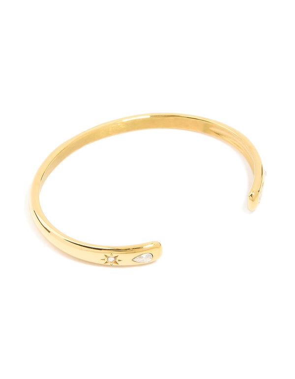 Crafted from waterproof gold plated stainless steel featuring celestial diamante accents and dainty styling front view
