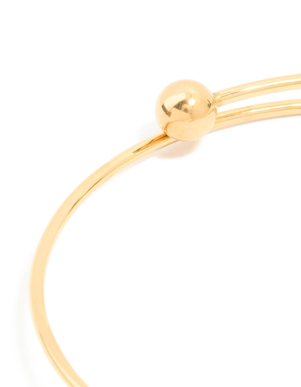 Designed with a waterproof ball end bangle crafted from gold plated stainless steel closure detail view