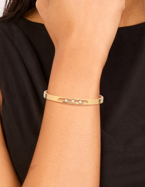 Waterproof Gold Plated Stainless Steel Diamante Hinged Bangle