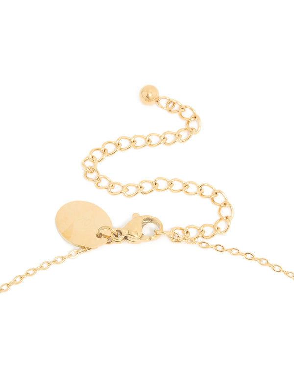 Waterproof floral feature October birth flower marigold necklace crafted in gold plated stainless steel with pendant clasp detail view