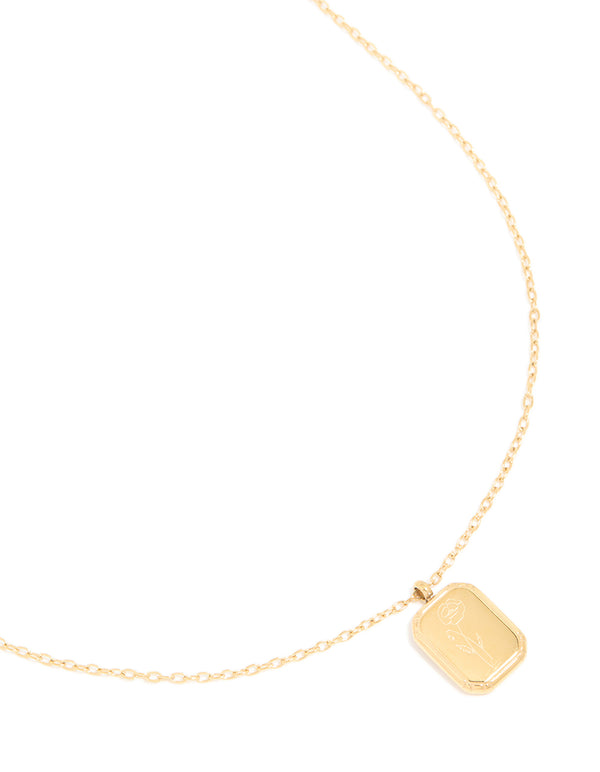 Elegant floral pendant necklace in waterproof gold plated stainless steel front view