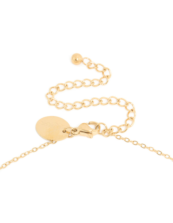 Crafted from waterproof gold plated stainless steel floral detail February birth flower violet necklace clasp detail view