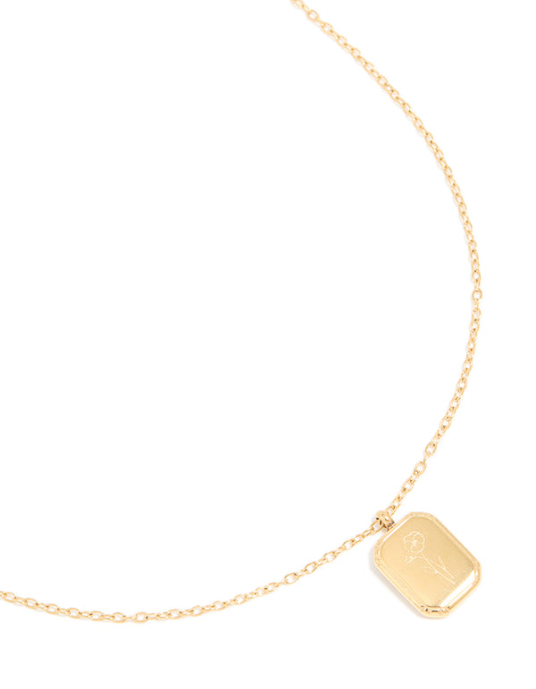 Showcasing a waterproof floral detail dainty February birth flower violet necklace crafted from gold plated stainless steel close up view