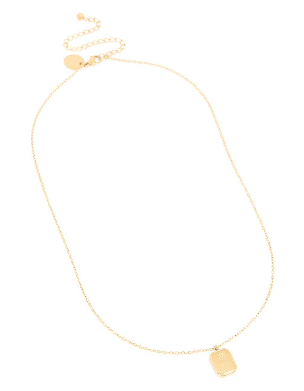 Beautifully designed waterproof birth flower June rose necklace in gold plated stainless steel front view