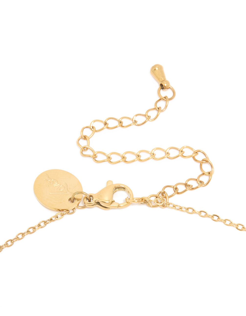 A waterproof gold plated stainless steel letter J initial dainty pendant necklace clasp detail view