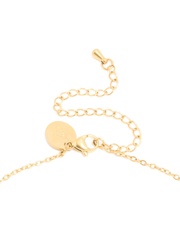 Waterproof Gold Plated Stainless Steel July Red Cubic Zirconia Birthstone Necklace & Earrings Set