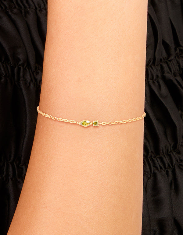 Waterproof Gold Plated Stainless Steel August Light Green Cubic Zirconia Birthstone Bracelet