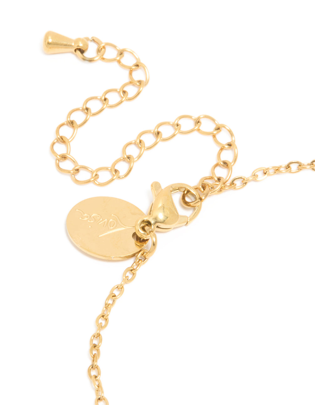 A waterproof bracelet in gold plated stainless steel with cubic zirconia and pearl closure detail view