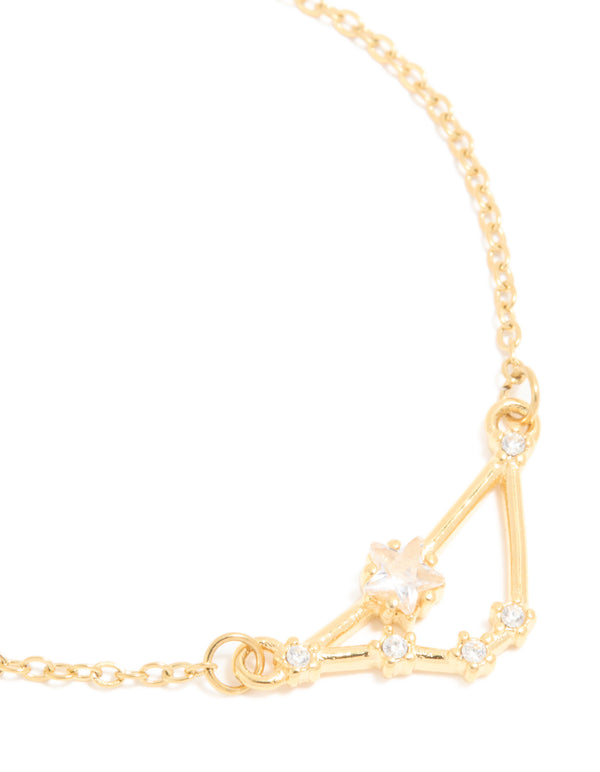 Waterproof Gold Plated Stainless Steel Cubic Zirconia Capricorn Zodiac Sign Bracelet