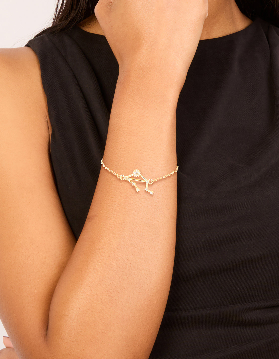 Waterproof Gold Plated Stainless Steel Cubic Zirconia Libra Zodiac Sign Bracelet