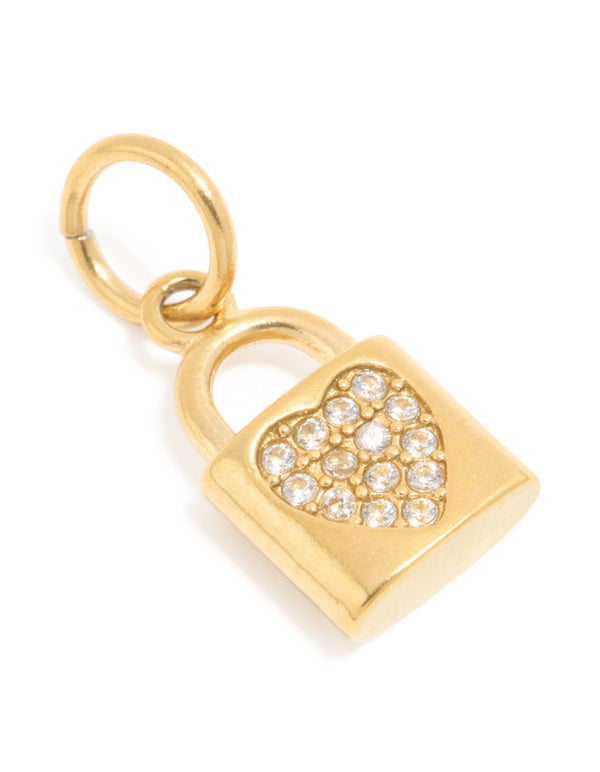 Waterproof Gold Plated Stainless Steel Cubic Zirconia Heart Locket Charm