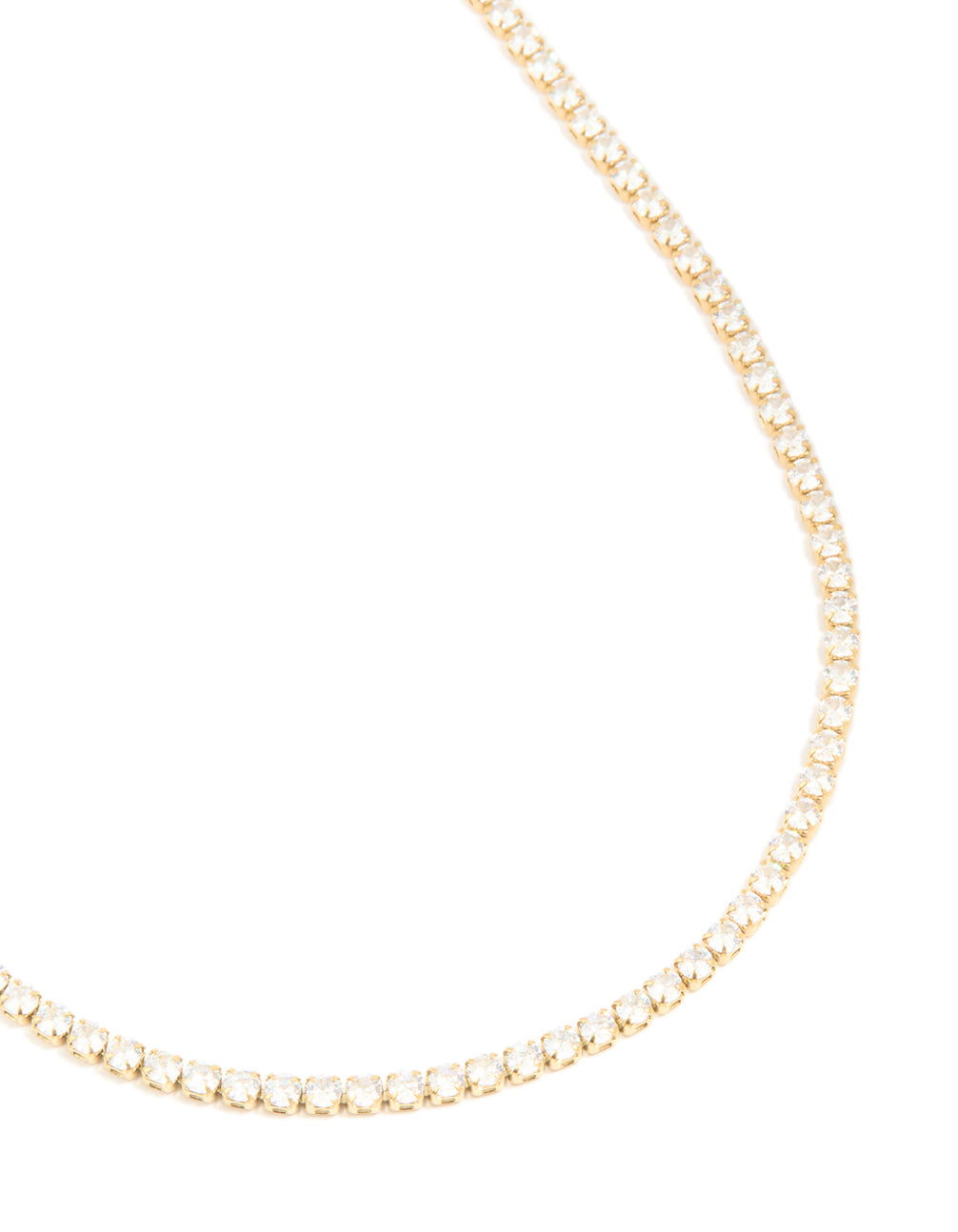 Elegant waterproof gold plated stainless steel cubic zirconia tennis necklace close up view