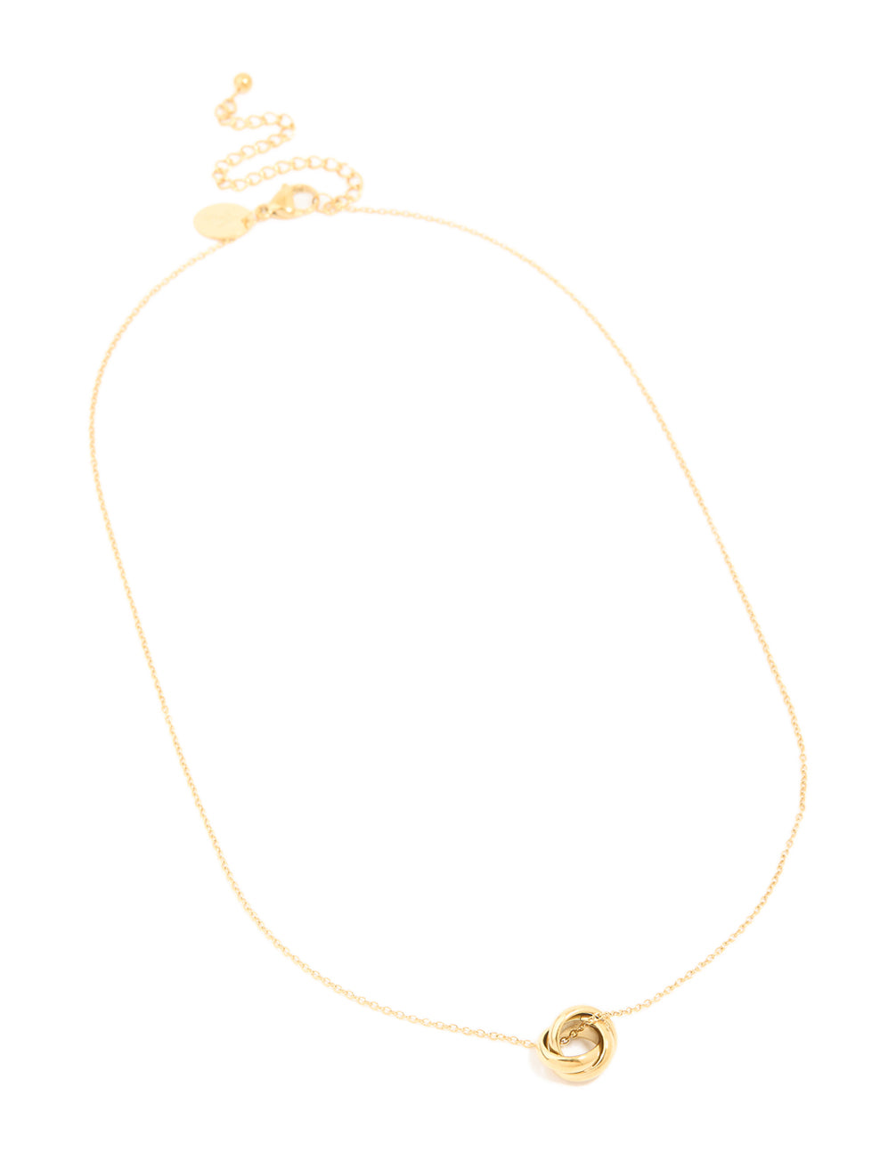 This waterproof looped pendant necklace in gold plated stainless steel front view