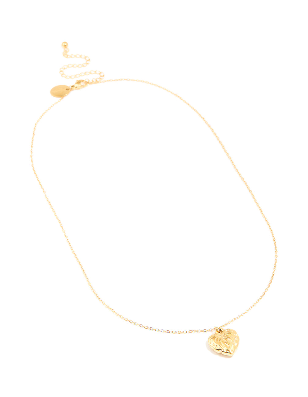 Waterproof Gold Plated Stainless Steel Textured Heart Pendant Necklace