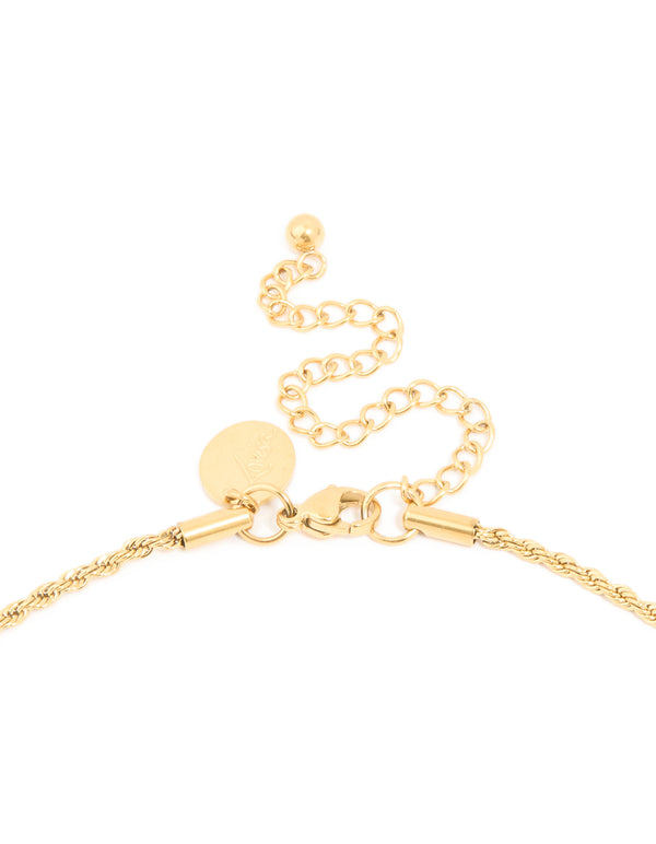 Presenting a celestial and floral pendant necklace with waterproof gold plated stainless steel clasp detail view