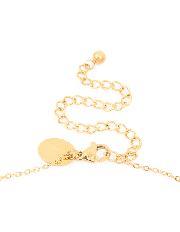 Crafted from waterproof gold plated stainless steel with diamante mini pavé heart pendant clasp close up view