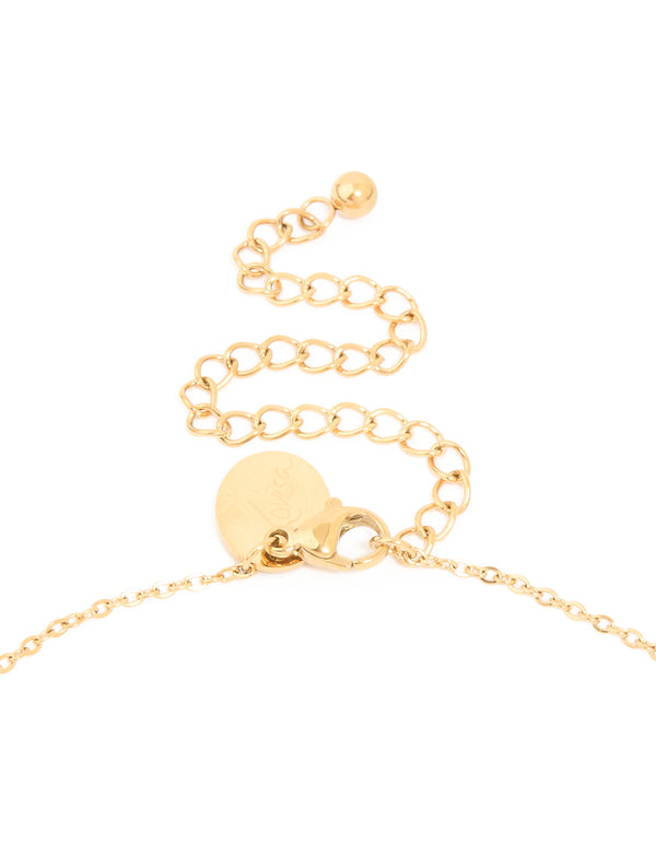 Waterproof Gold Plated Stainless Steel Mixed Shape Cubic Zirconia Trio Necklace