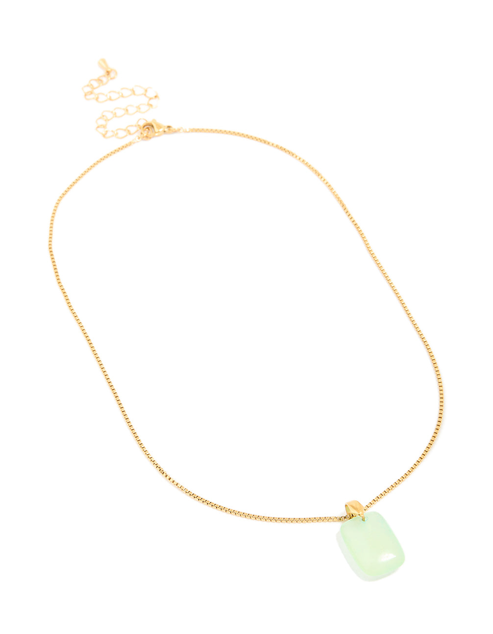 Designed with waterproof gold plated stainless steel and mint green semi precious stone pendant necklace front view