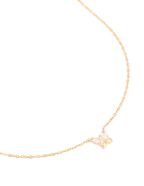 Waterproof Gold Plated Stainless Steel Cubic Zirconia Mini Butterfly Necklace