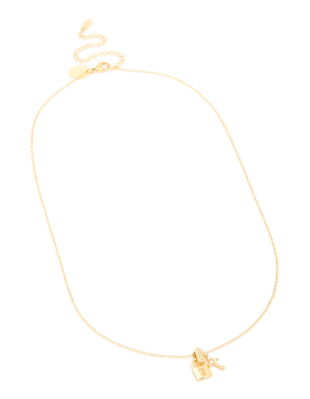 Highlighting a waterproof charm padlock dainty lock and key necklace of stainless steel featuring cubic zirconia stones displayed in a front view