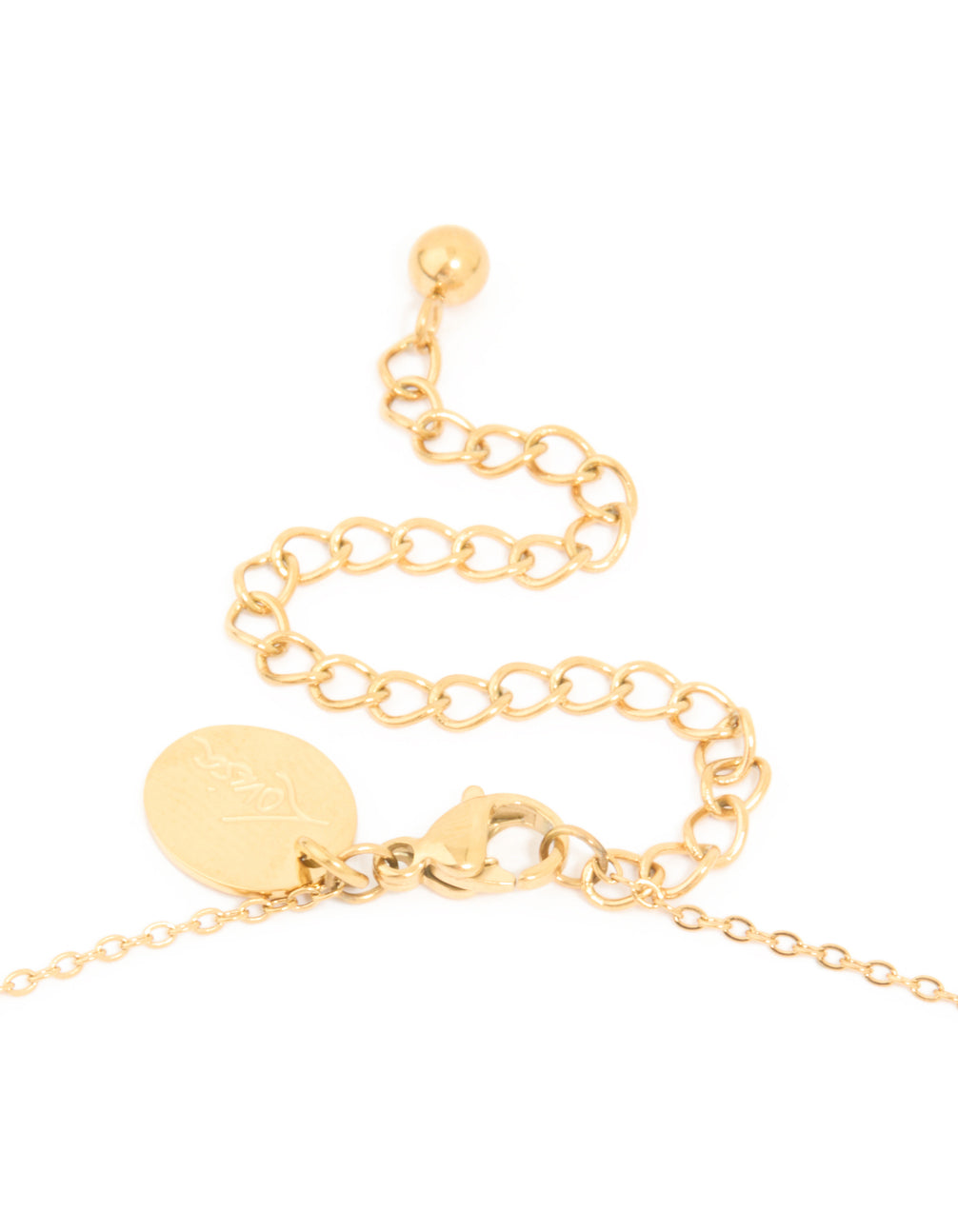Highlighting waterproof gold plated stainless steel starfish charm with pearl dainty pendant necklace clasp detail view