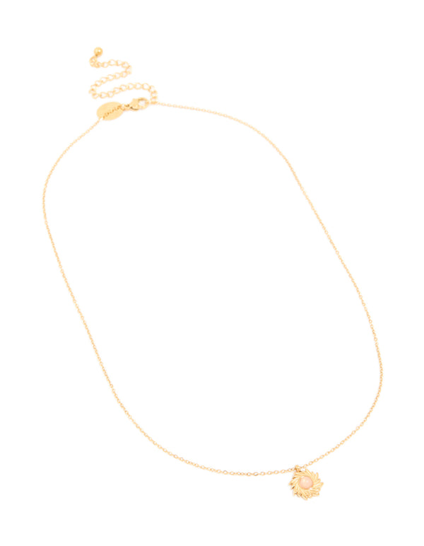 Waterproof Gold Plated Stainless Steel Pink Semi Precious Stone Sunray Necklace