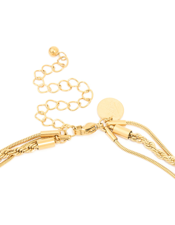 Waterproof Gold Plated Stainless Steel Mixed Chain Layered Necklace