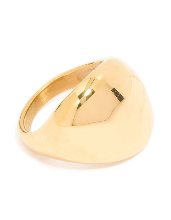 Crafted from waterproof gold plated stainless steel smooth pebble ring front view