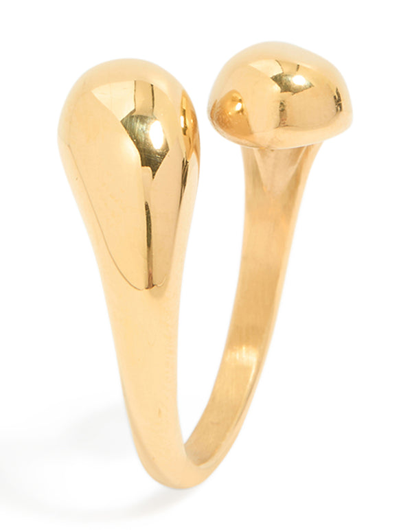 Crafted from waterproof gold plated stainless steel, this double teardrop wrap around ring side detail view