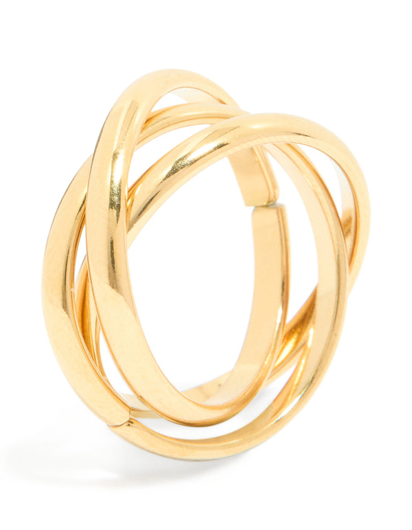 Explore this waterproof gold plated stainless steel locked trio band layered ring side detail view