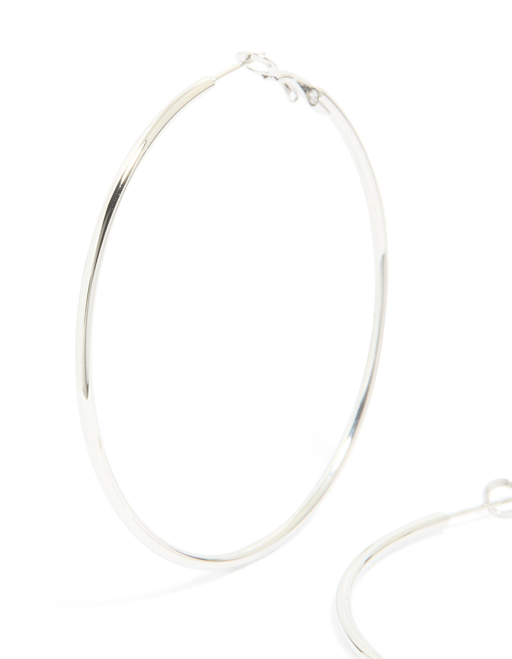 Crafted from waterproof stainless steel hoop earrings in silver, 55 MM close up view