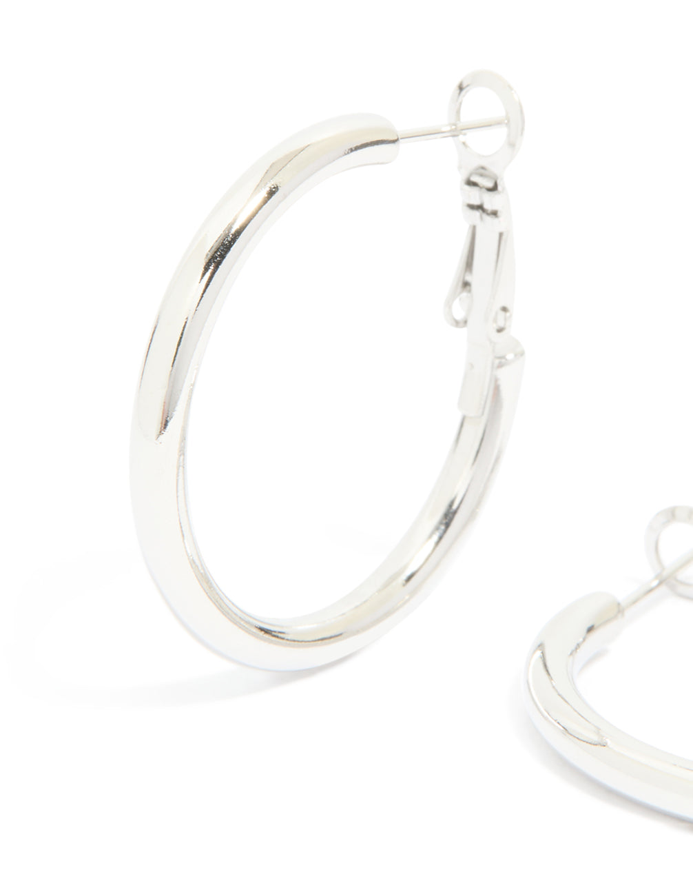 Featuring waterproof stainless steel, these hoop earrings deliver bold statement style in silver close up view