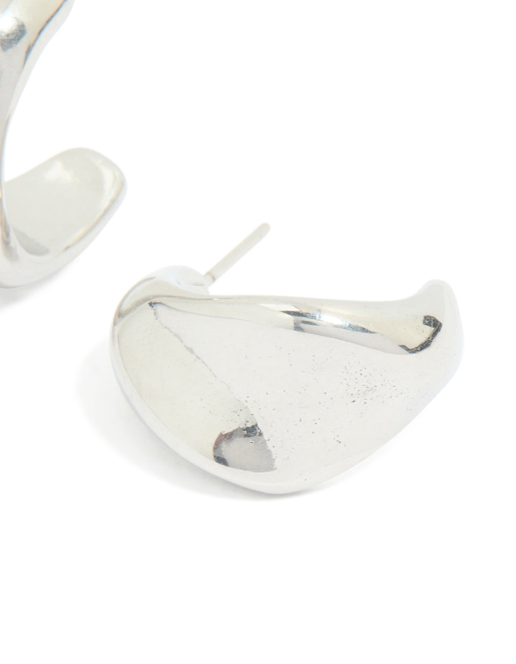 Presenting waterproof stainless steel organic teardrop earrings in silver post detail view