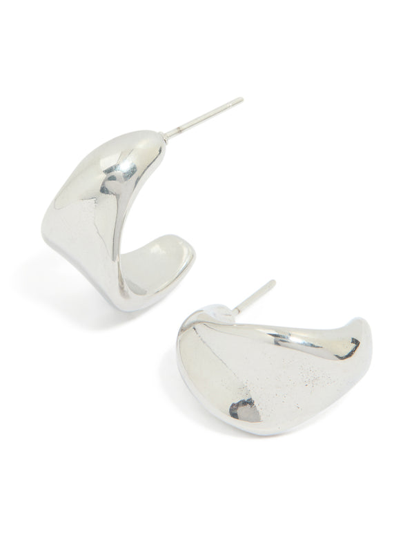 Showcasing waterproof stainless steel organic teardrop earrings in silver front view