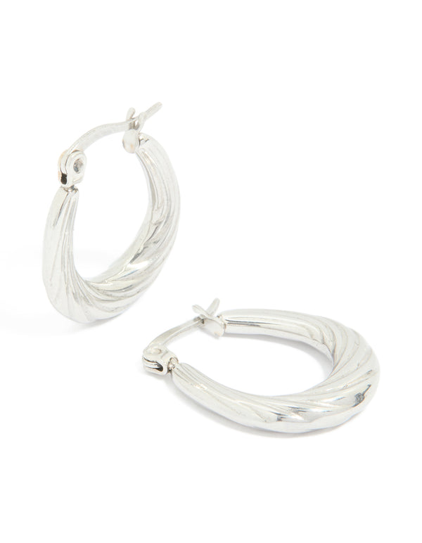 Waterproof Textured Stainless Steel Oval Hoop Earrings