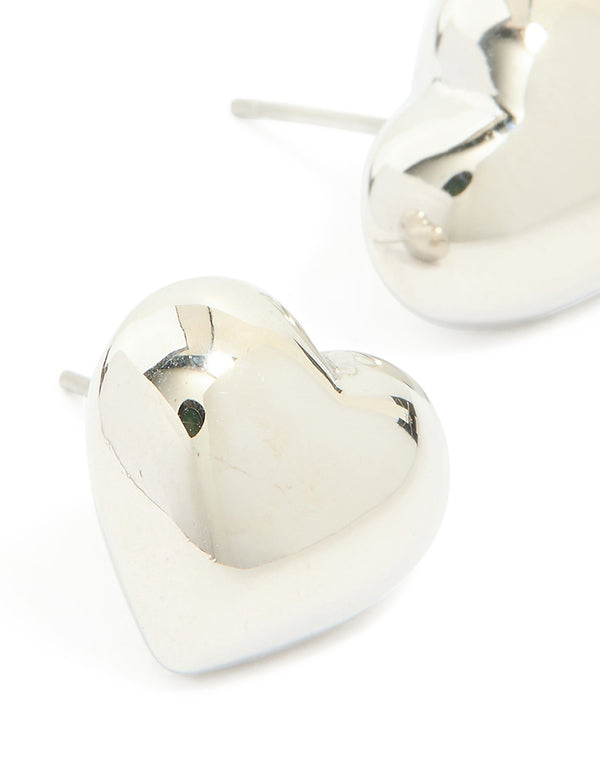 Waterproof Stainless Steel Small Chunky Heart Stud Earrings