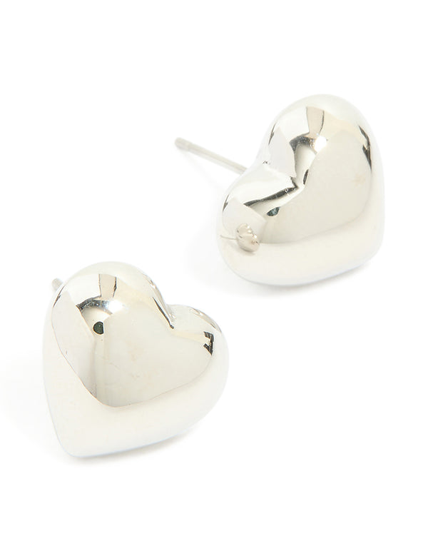 Waterproof Stainless Steel Small Chunky Heart Stud Earrings
