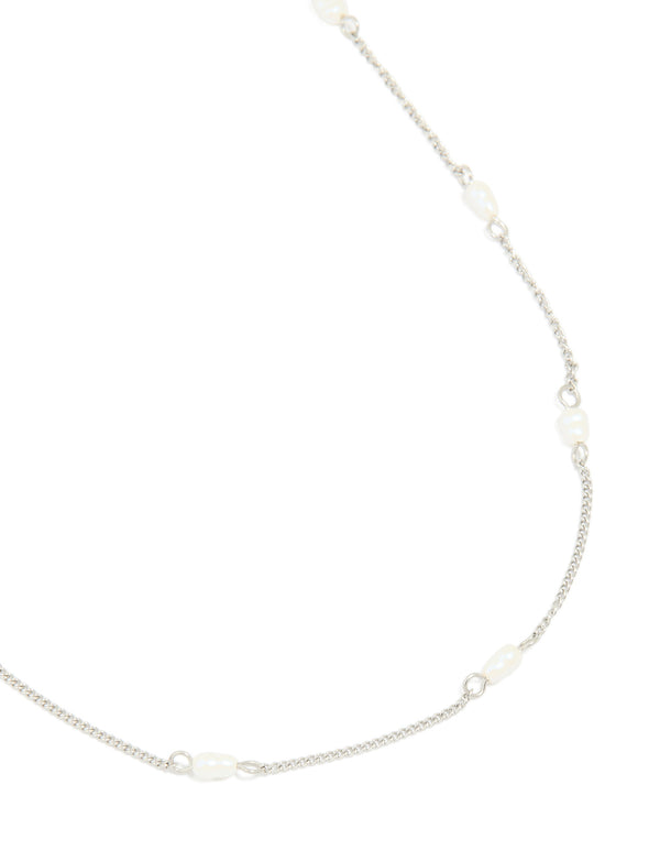 Waterproof Stainless Steel Pearl Station Necklace