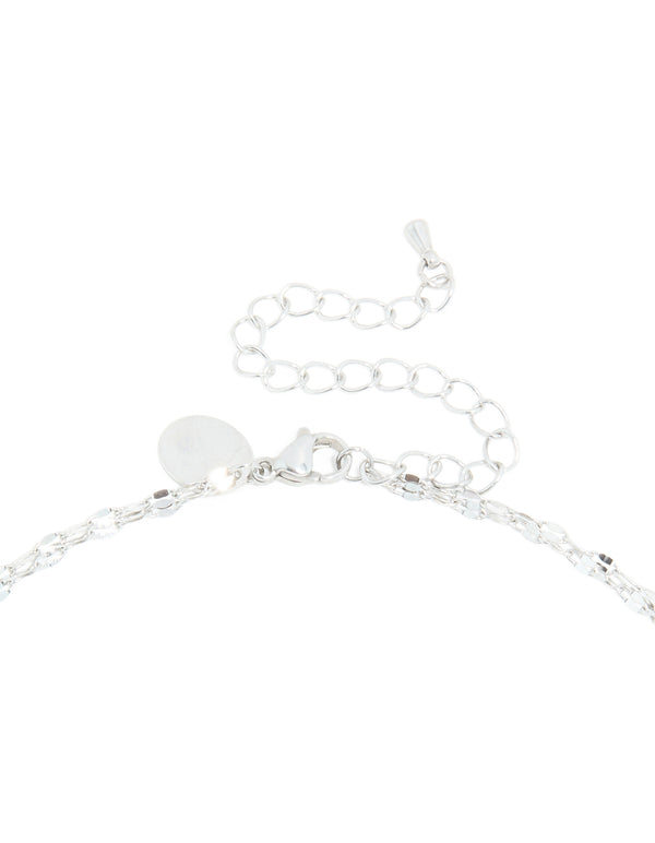 Explore this waterproof stainless steel multi layered chain Y-necklace in silver featuring dainty style clasp detail view