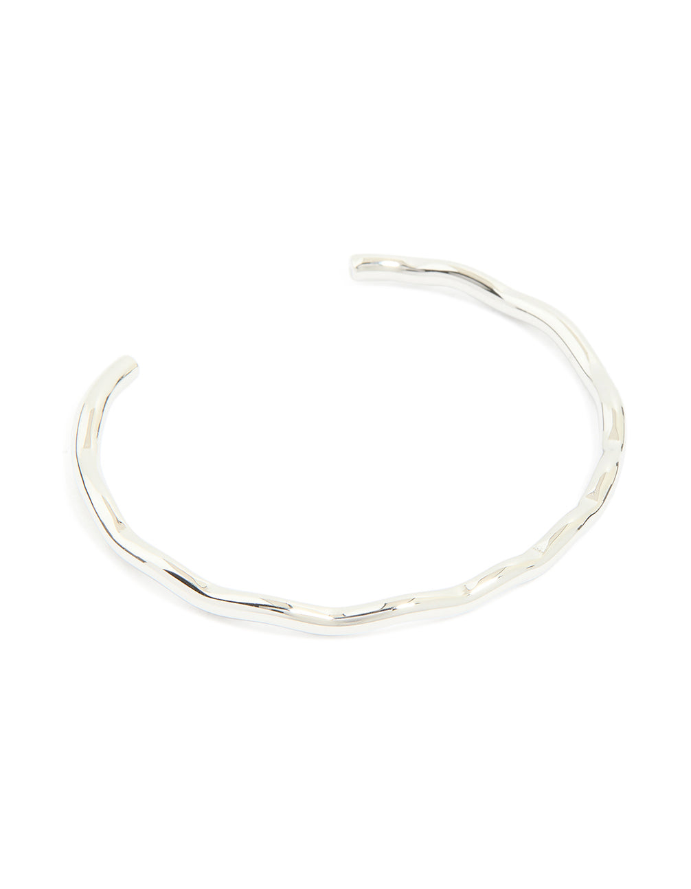 Crafted from waterproof stainless steel, this mini wave wrist cuff in silver front view