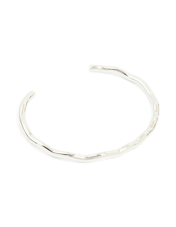 Crafted from waterproof stainless steel, this mini wave wrist cuff in silver front view