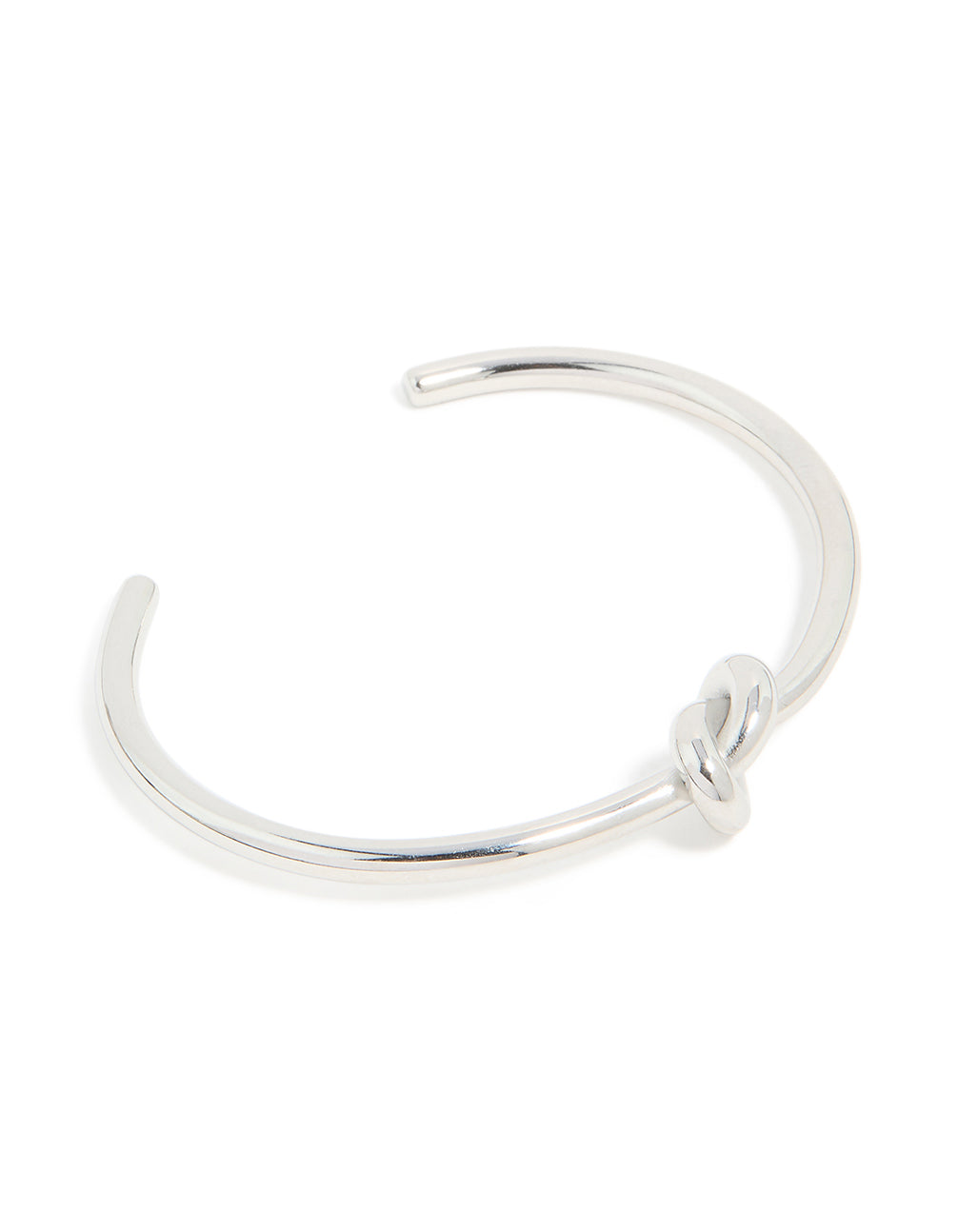 Featuring a waterproof stainless steel basic knotted centre wrist cuff in silver front view