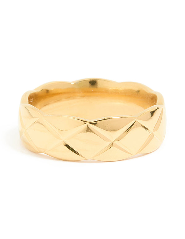 Waterproof Gold Plated Stainless Steel Crosshatch Ring