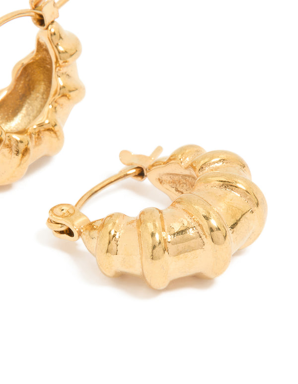 Waterproof Gold Plated Stainless Steel Chunky Detailed Hoop Earrings