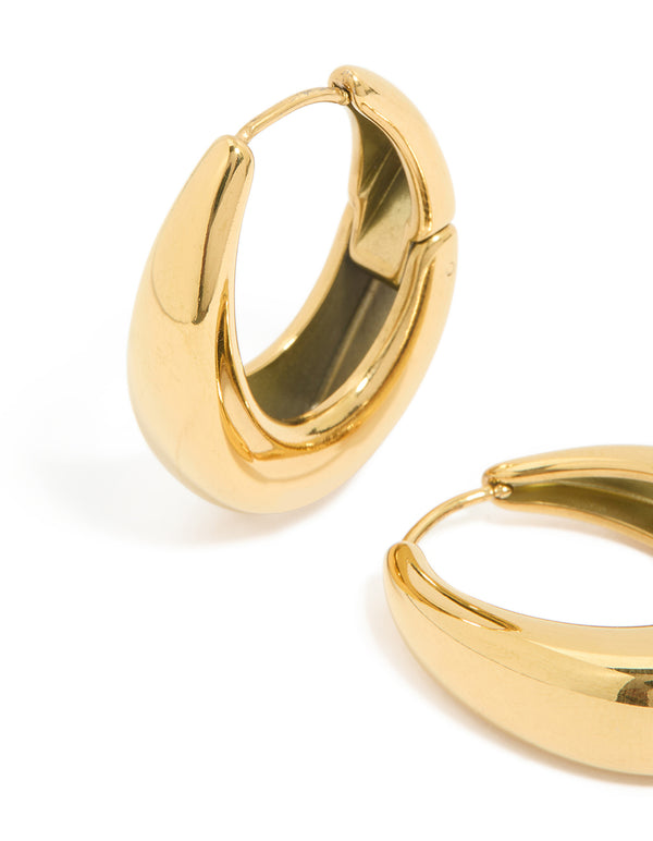Waterproof Gold Plated Stainless Steel Oval Hanging Hoop Earrings