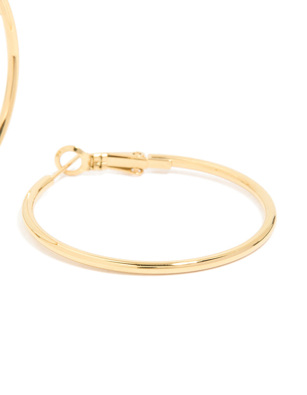 Displaying waterproof gold plated stainless steel statement hoop earrings post detail view