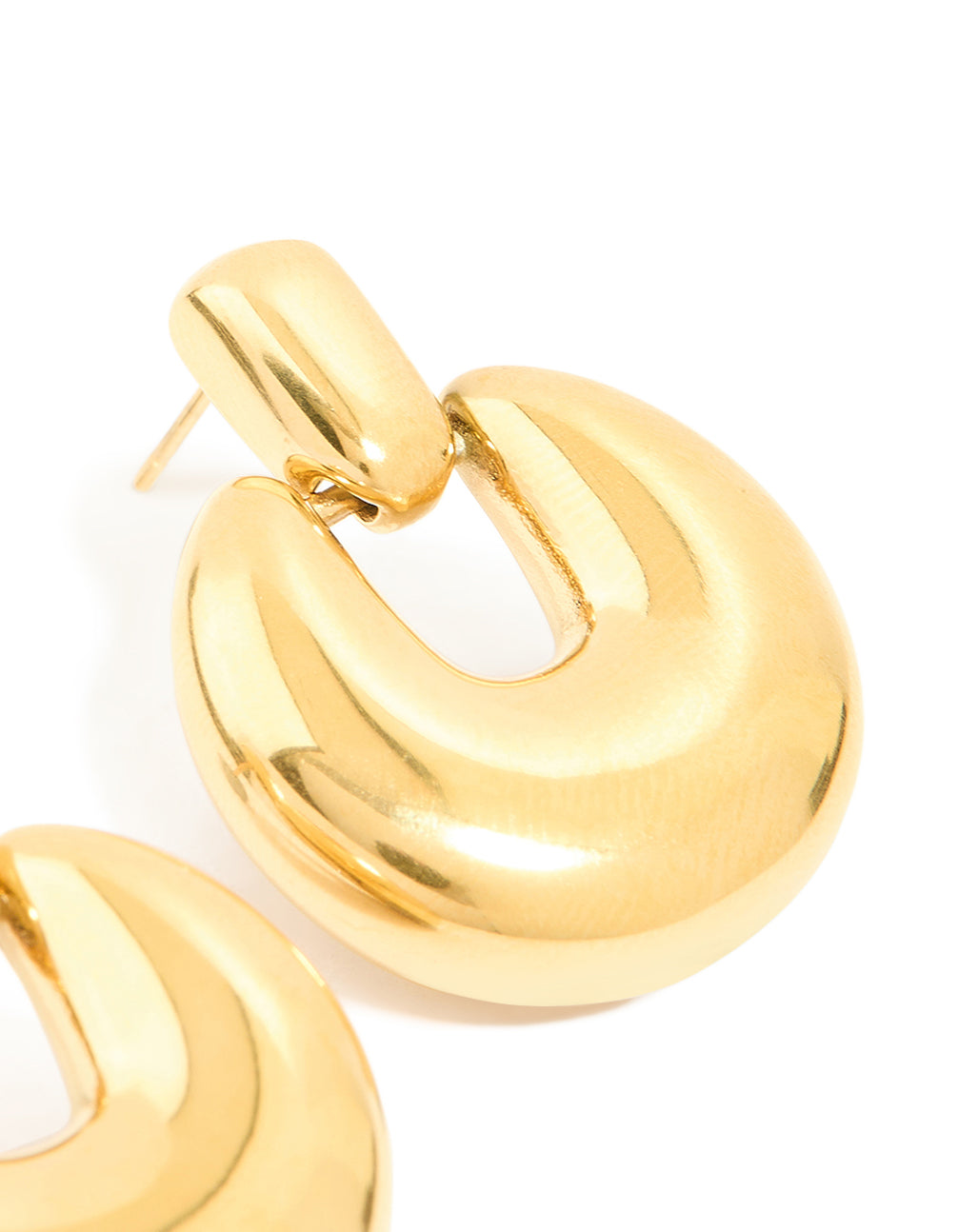 Elegant waterproof gold plated stainless steel round doorknocker earrings post detail view