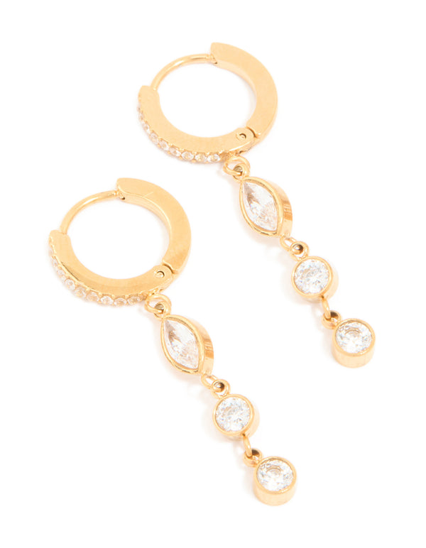 Waterproof Gold Plated Stainless Steel Cubic Zirconia Droplet Huggie Earrings